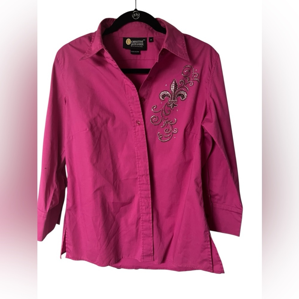Christine Alexander Dark Pink Button Down  blouse Crystal design size M
